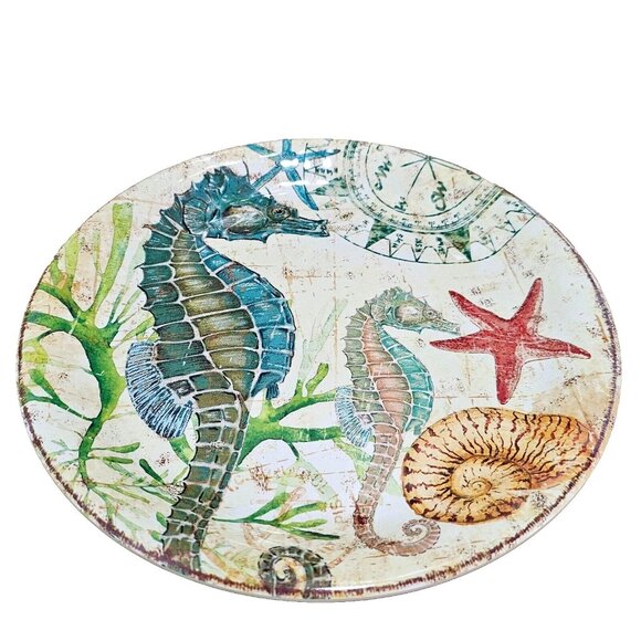 Pier 1 Spikey The Seahorse Melamine Plates 9in set-4  sea life shells unbreakabl - Picture 2 of 12